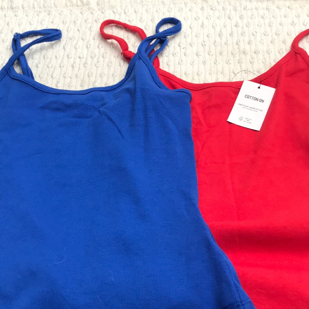 Cotton On Ribbed Tank Tops - Blue & Red